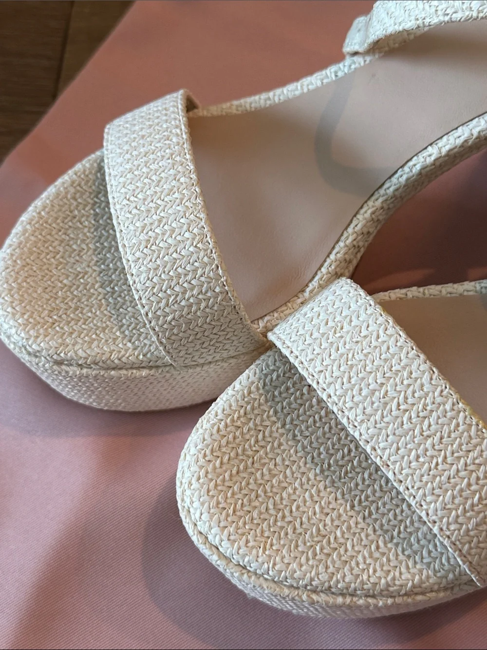 Stuart Weitzman Ivory Textured Platform Sandals